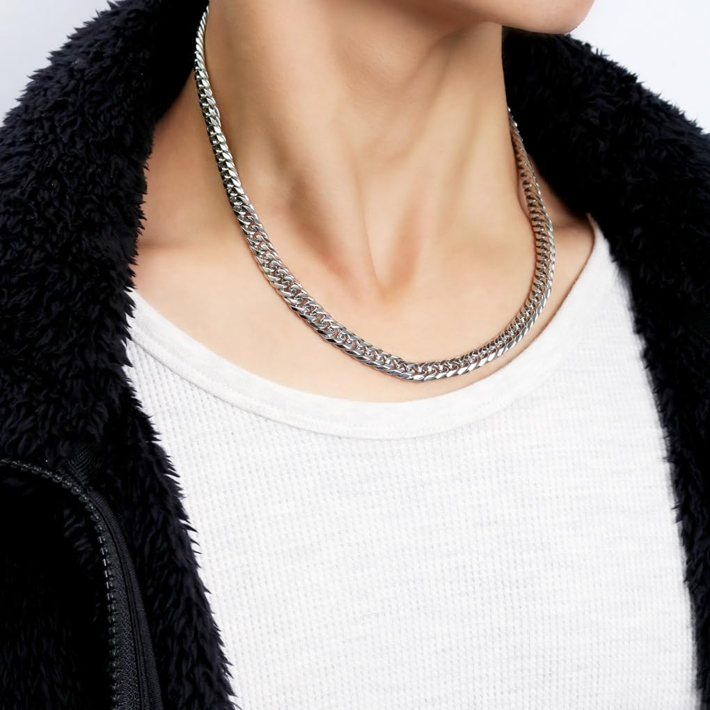 [Shinjuku Gin no Kura] Crazy Angel Men's Curb Chain, 6-Sided Double Curb Chain, 8mm Wide, 50cm, Surgical Stainless Steel
