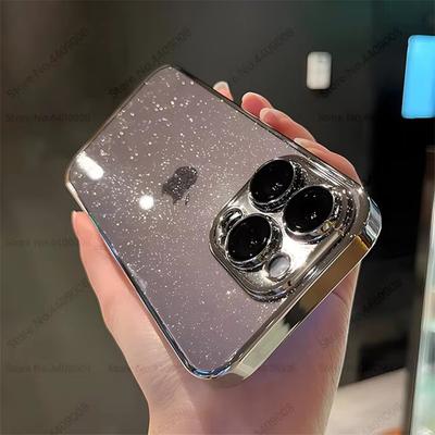 Módní Bling Třpytivé Pokovení Průhledné Kryty Pro iPhone 16 13 15 14 12 Pro Max 15 14 Plus Elektroplátované Průhledné Nárazuvzdorné Pouzdro