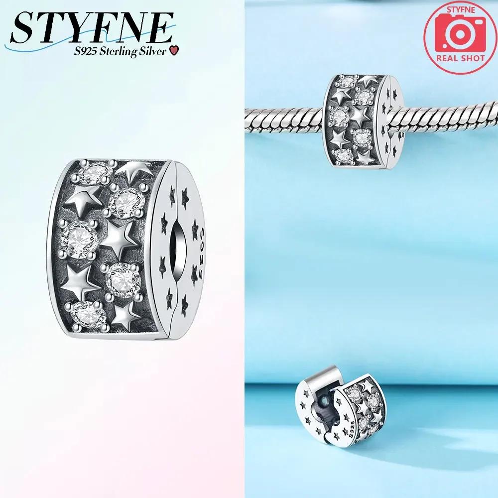 Copper Colored Zircon Paving Star Moon Clip Charms Spacer Beads For Women'S Original Bracelet Jewelry Gift