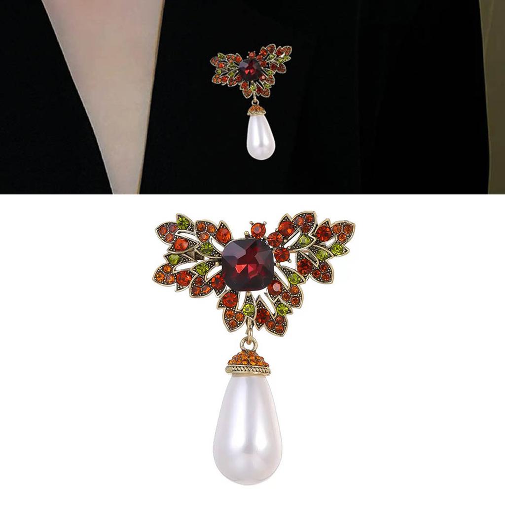 Elegant Vintage Pearl And Green Ruby Brooch Adornment With Alloy Setting For Formal Events And Fashionable Outfits