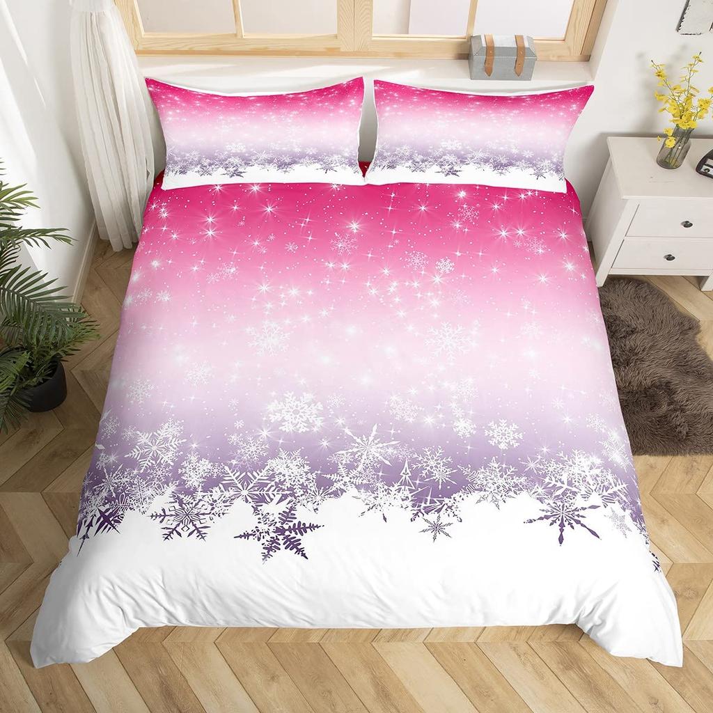 Snowflake Duvet Cover Twin King Merry Christmas Comforter Cover For Child Boys Girls, Glitter Galaxy Bedding Set, New  Gift