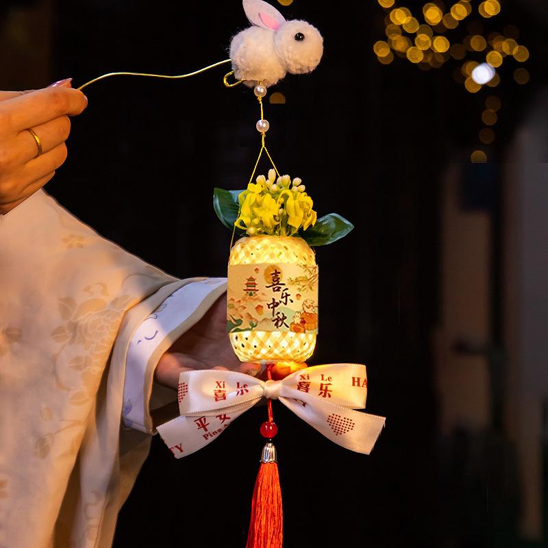 Chinese Mid-Autumn Festival Lanterns New Bamboo Handmade Children's Rabbit Lantern Festive Atmosphere Decoration Handicraft