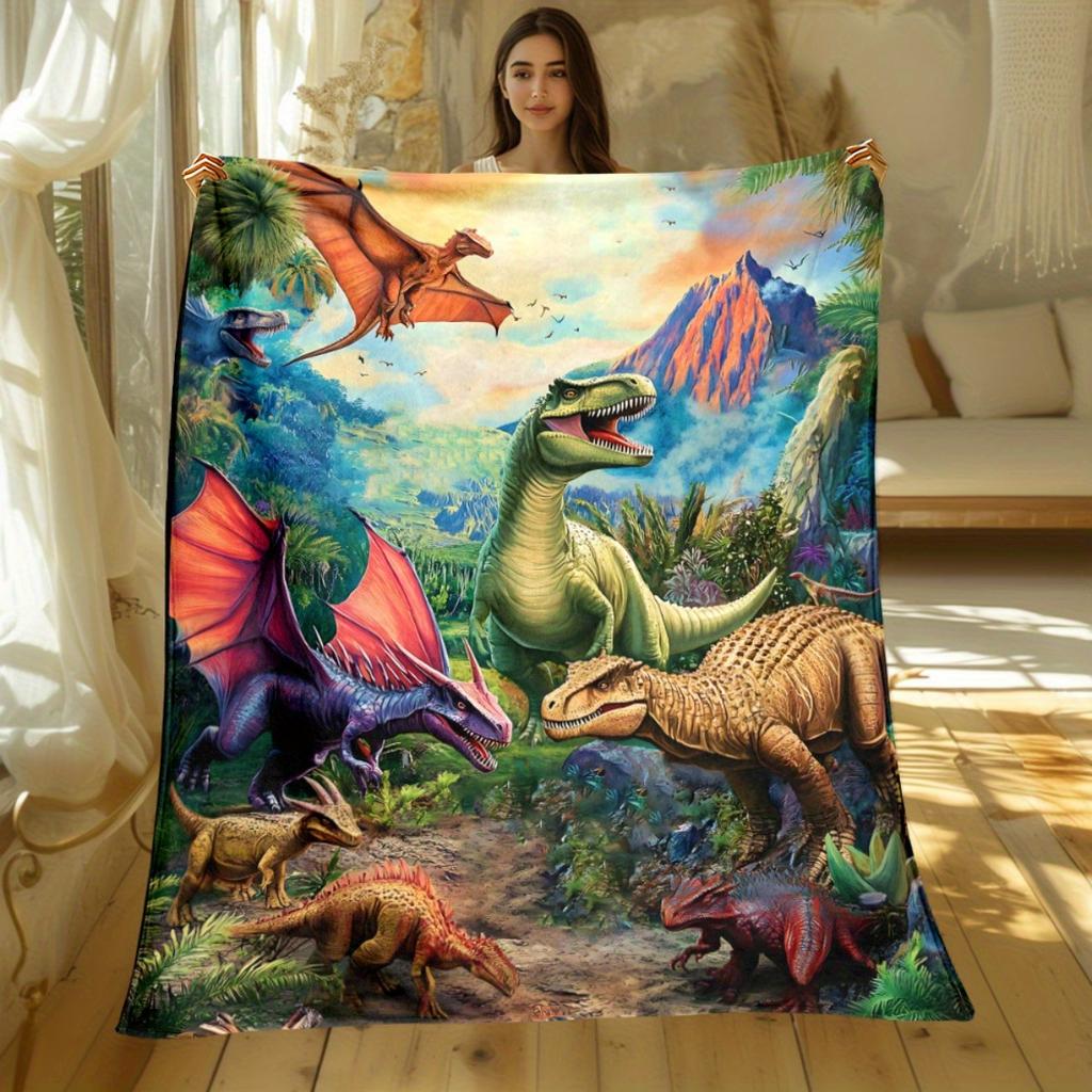 Dinosaur Prehistoric World Scene Fleece Blanket Kids Room Decor Soft Flannel Throw Bedding Gift for Dino Lovers Collectors