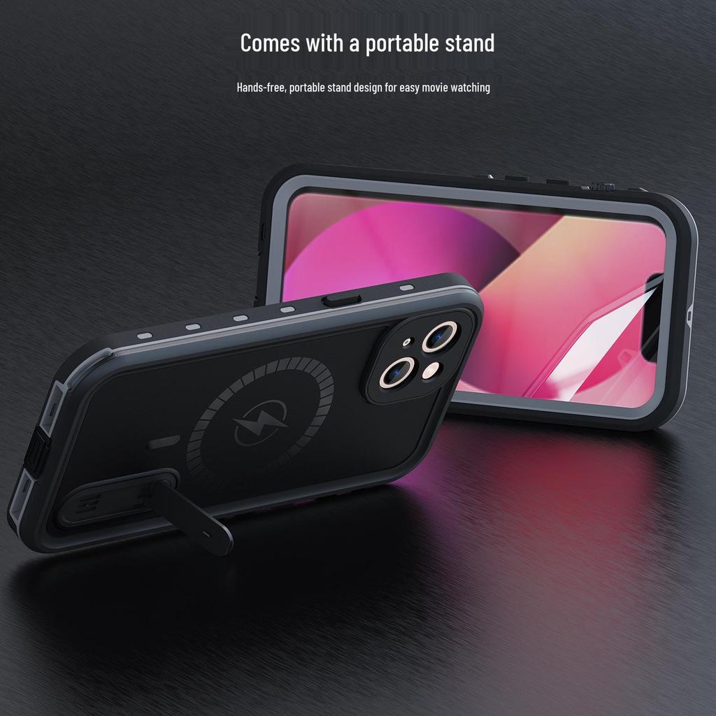 Red Pepper Waterproof Magnetic Phone Case for iPhone 13 - Outdoor Diving & Cycling