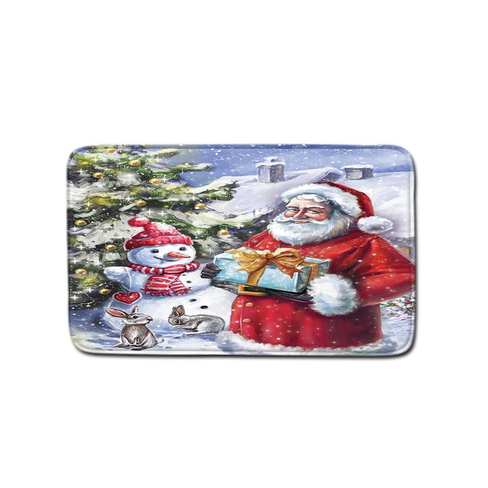 Christmas Shower Curtain Floor Mat Combination Four-Piece Set Bathroom Toilet Carpet Shower Room Mat Foot Mat