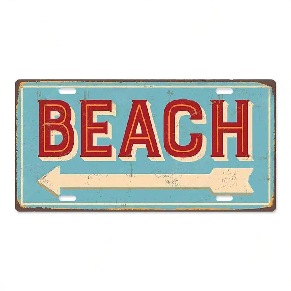 Summer Beach Retro Tin Sign Licenses Plate Plaque Metal Vintage Poster for Pub Bar Surf