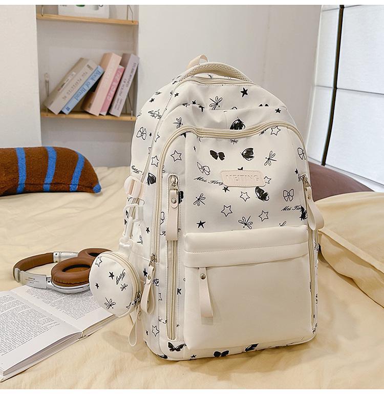 Schoolbag New Japanese Ins High Value Fresh Sweet Cute Butterfly Graffiti Backpack Junior High School Students Lightweight Backpack