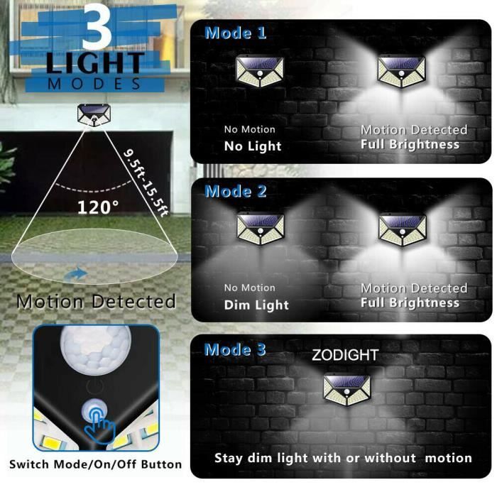 Outdoor Solar Light - HEALLILY - 100 LED - Motion Sensor - Waterproof IP65 - 1200LM
