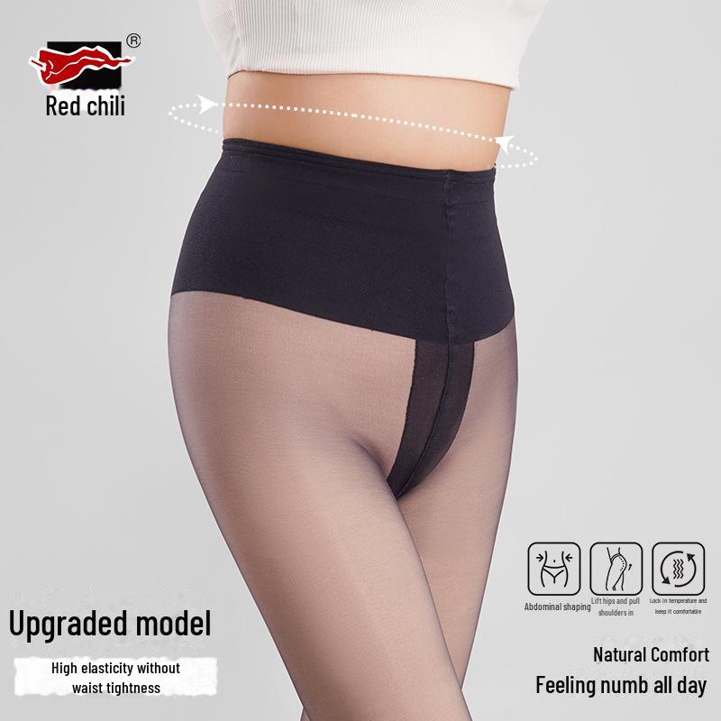 Black Double-Layered Natural Nude Plus Velvet Thickened Pantyhose Leggings for Autumn/Winter