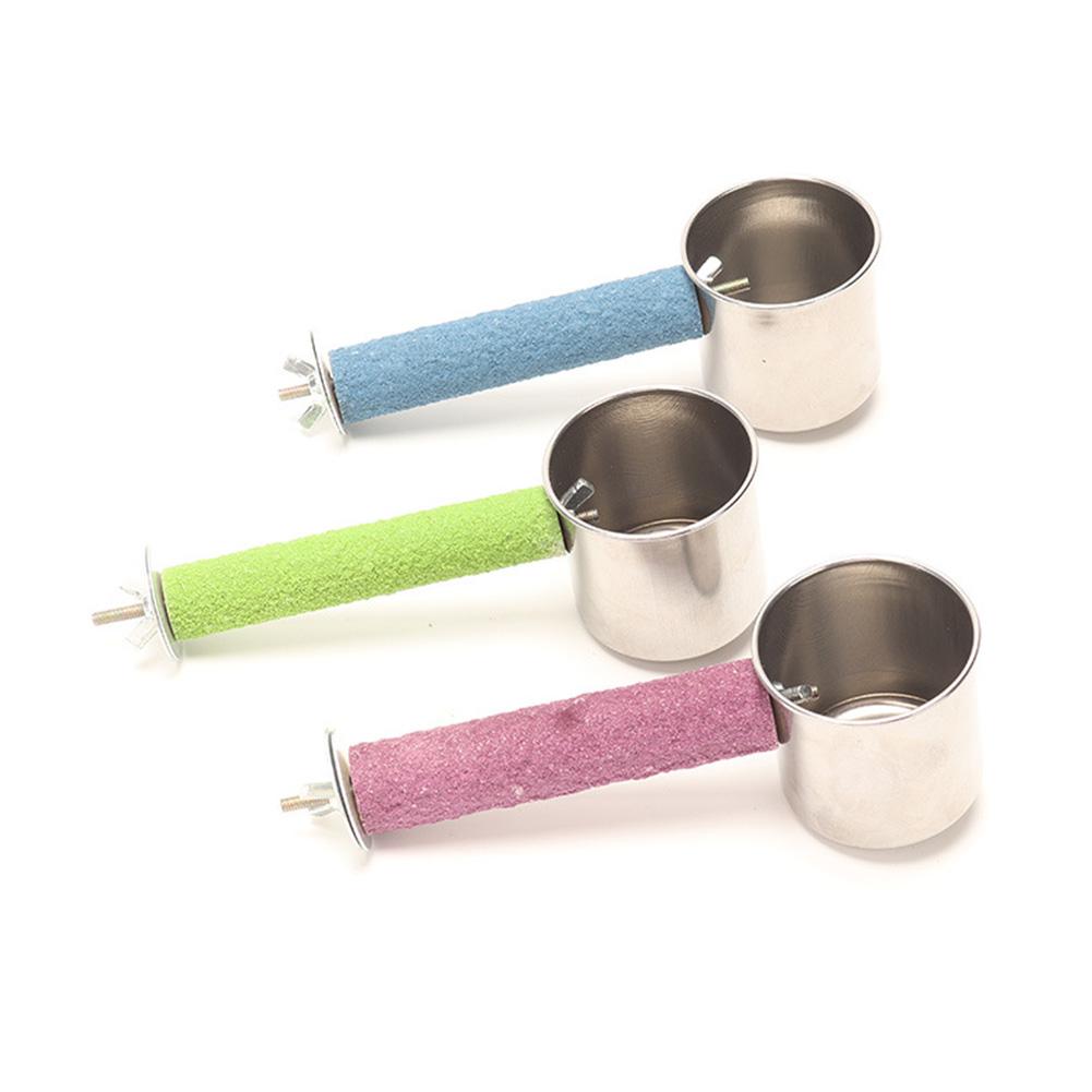 Bird Perch Stand With Feeding Bowl Wooden Quartz Sand Bird Cage Perch Stand Parrot Stainless Steel Food Water Bowls For Parakeet