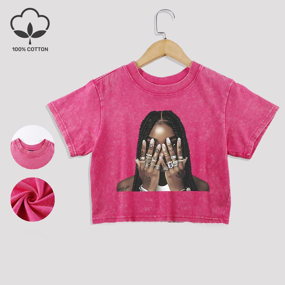 

Модные черные женские хлопковые футболки с принтом, выстиранные, летние уличные кроп-топы с кружевной отделкой, состаренные футболки обычного кроя, повседневная одежда XL