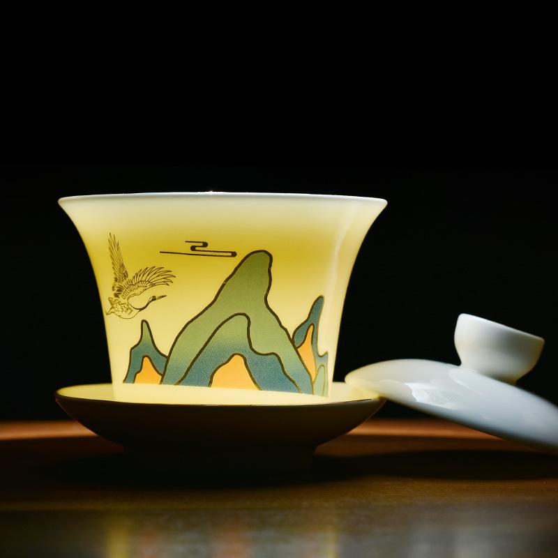 Schmalzjade weißes Porzellan Kung Fu Geschenk Teeset High-End Datei Firma Geschäftsaktivitäten Immobilien Bank