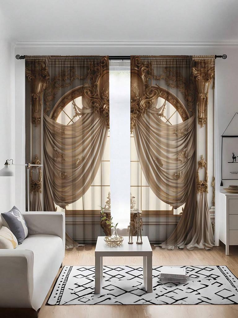 2pcs Digital Printed Curtains With Modern Retro High-Grade Polyester Fiber,Household Decor Pole Top Drapes For All Season