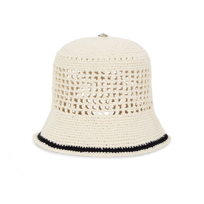 VARZAR VA Top Button Knit Crochet Bucket Hat Cream