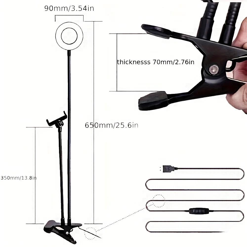 Universal Flexible Mobile Phone Holder with Selfie Ring Light Office Lazy Bracket Desk Lamp LED Light for Live Stream Fill light