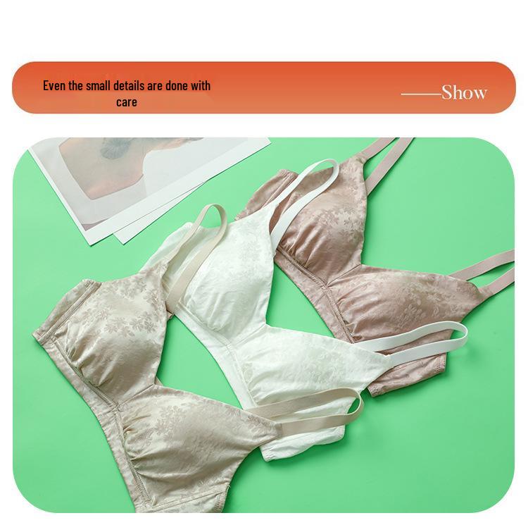 Silk V-Neck Jacquard Wireless Seamless Breathable Lingerie Bra with Side Support