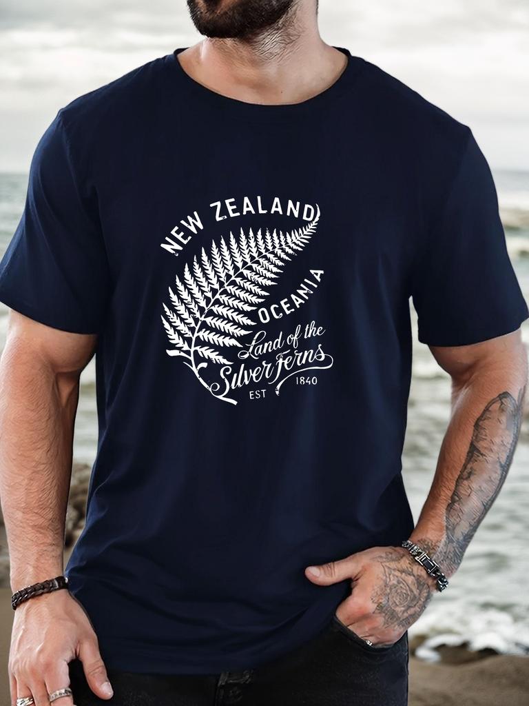Unisex Khaki Crew Neck Tee Vintage New Zealand Silver Fern Leaf Oceania Land Of Ferns Est 1840 Travel Soft Cotton Male Casual Tops