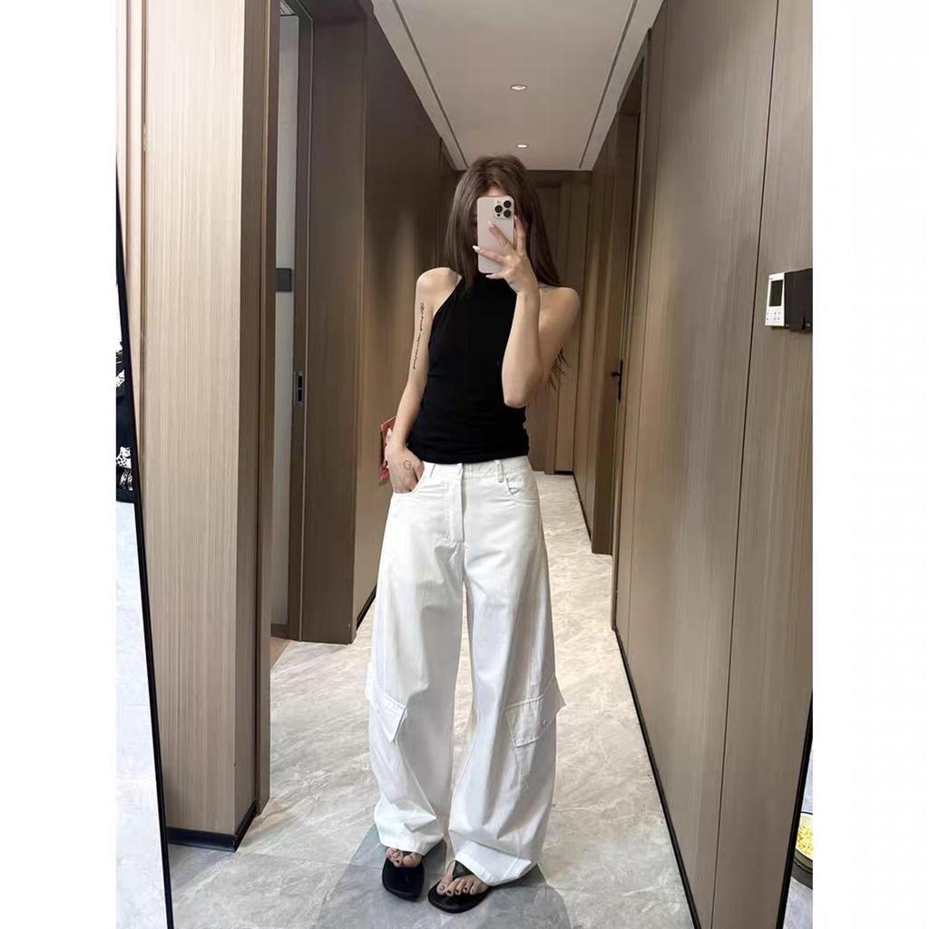 2026 Spring/Autumn Plus Size Women's American Hot Girl Cargo Pants - Casual, Loose, Versatile Wide-Leg Style
