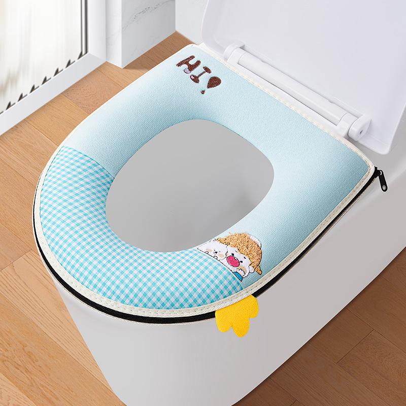2pcs Thick Household Toilet Seat Cover Zipper Design Skin Friendly and Soft Toilet Cover Suitable for All Seasons and Washable