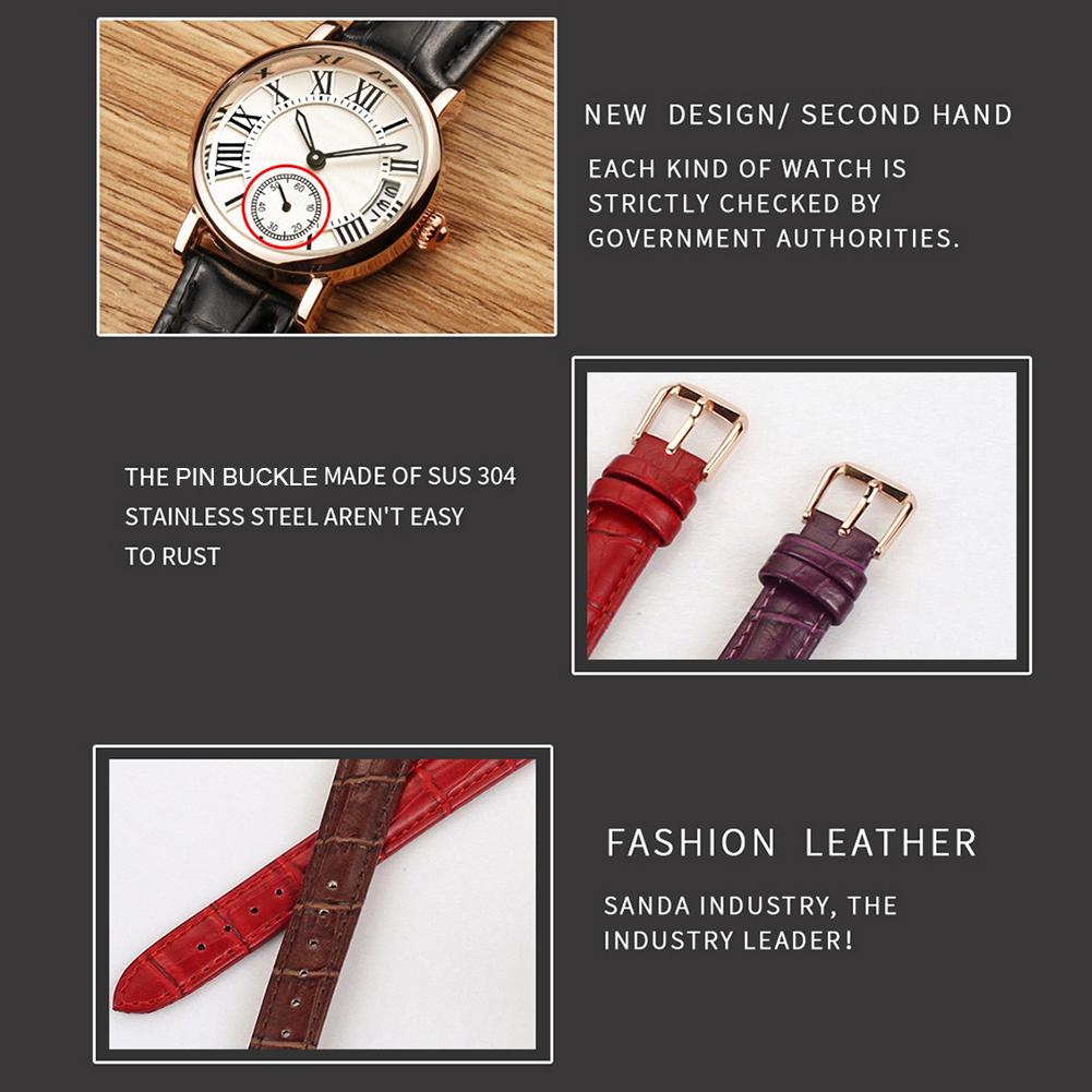 Sanda Lady Analog Round Quartz Leather Strap Date Watch Classical Wristwatch