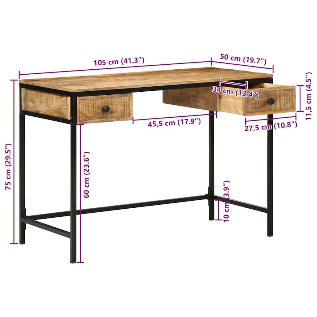 Desk with Drawers and Storage Brown 105 X 50 X 75 Cm