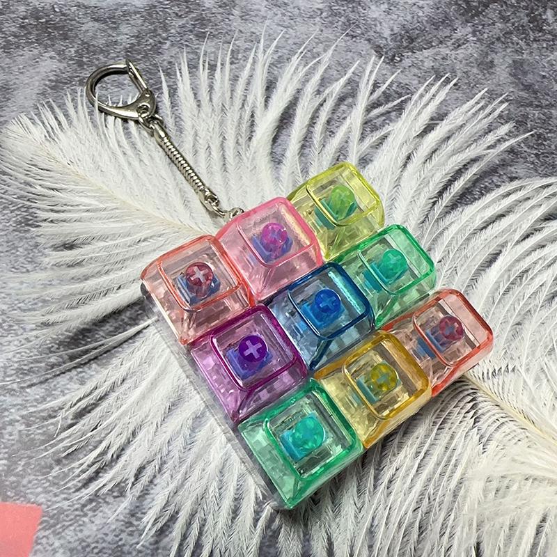 Новый DIY Брелок-клавиатура Fidget Брелок для ключей Кнопка Клавиши Снятие стресса Игрушка-кликалка 9 Клавиш Клавиатура для пальцев Колпачок Взрослый жёлтый