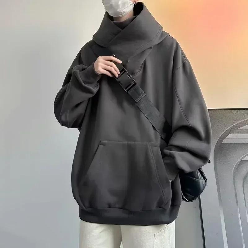 Herbst Einfarbig Ninja Rollkragen Hoodies Für Männer Vintage Fleece Sweatshirts Hip Hop Japanische Streetwear Übergroßen Hoodie