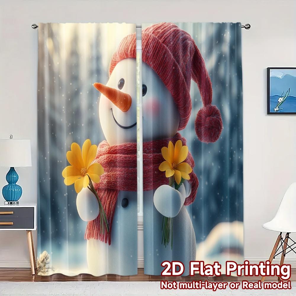 

2pcs,Curtains Cute Snowman Winter Flowers (3) Pattern Chic Curtains Prints Light Filtering Curtains Thermal Insulation, and Room 52.50×116.00 CM 2pcs