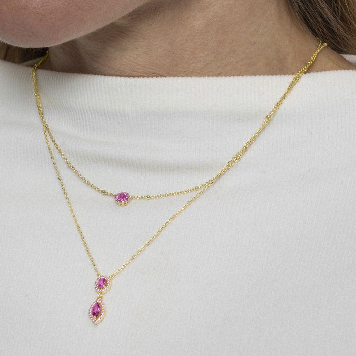 Collier - LUXENTER - Ontary - Argent sterling 925 - Zircone rose - Finition or jaune 18 carats