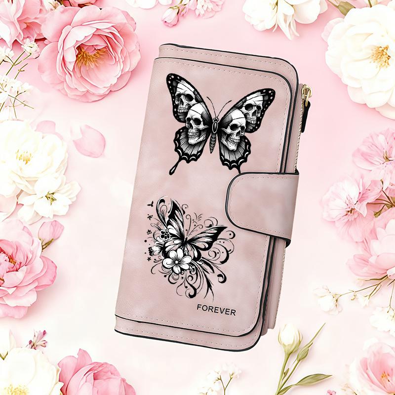 Women's long wallet, 1 piece, butterfly pattern clasp design - multi-compartment structure, suitable for travel, daily use, birthday gift, portable