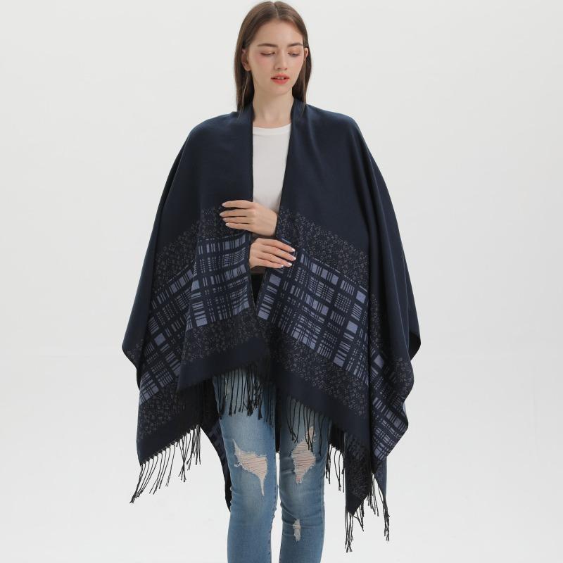 Autumn and winter solid color shawl simple thickened tassel imitation cashmere dual-purpose scarf cape air-conditioned room blanket