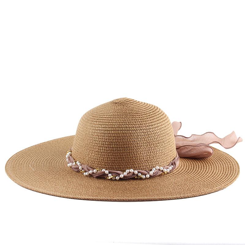 Women's Summer Straw Hat with Large Edges for Sunscreen and Vacation Dome Sun Hat