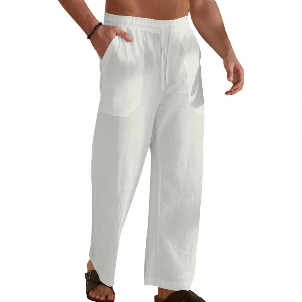 

Мужские брюки с эластичной талией на шнурке, прямые, свободные, однотонные, с карманами, впитывающими пот, повседневные, спортивные, длинные M белый