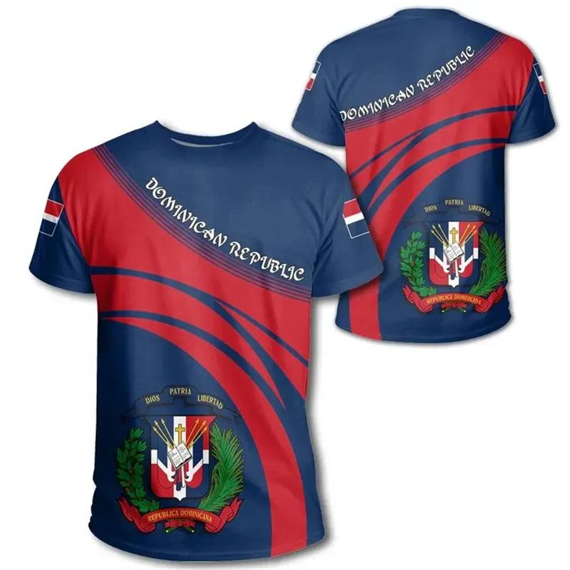 Mode Dominikanische Republik Flagge 3D-Druck T-Shirt Herren Sommer Rundhals Kurzarm T-Shirts Tops Fitnessstudio Sport T-Shirts Herren Kleidung