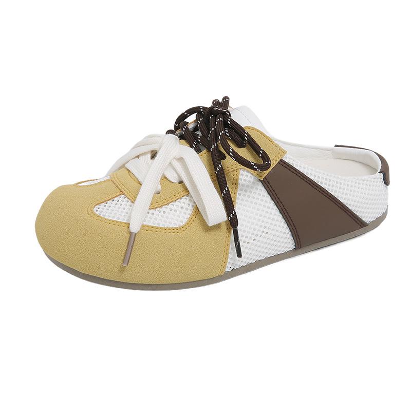 2025 Spring and Summer New Soft-soled Half-slippers Women's Mesh Breathable Bag Head Slippers Mandarin Duck Shoelaces Heel-free German Training Shoes