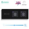 BSEED Touch Dimmer Switches 1gang1way Wall Light Switch LED Dimmer Plus EU Wall socket USB EU Standard Blue Backlight 10A