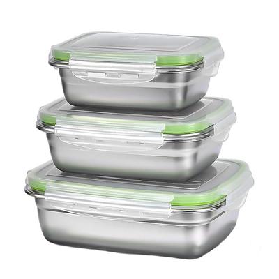 304 Stainless Steel Food Grade 1/3 Set Food Storage Container Lunch Box Leak-Proof Silicone Lid Dishwasher Safe Bento Box