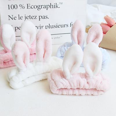 Face Wash Makeup Headband Bow Coral Fleece Rabbit Ears Hairbands Women Girls Elastic Hair Bands Soft Turban Hair Accessories