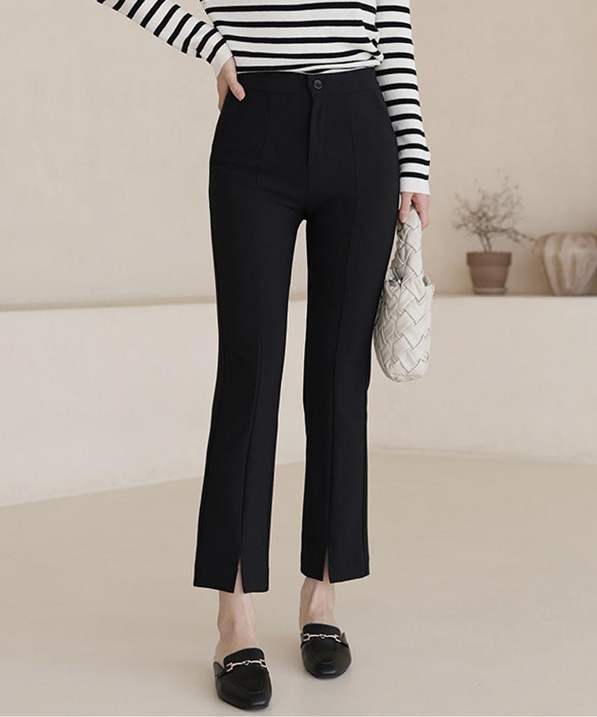 Ppaeppae Hidden Elastic Waist Spandex Slit Black Slacks