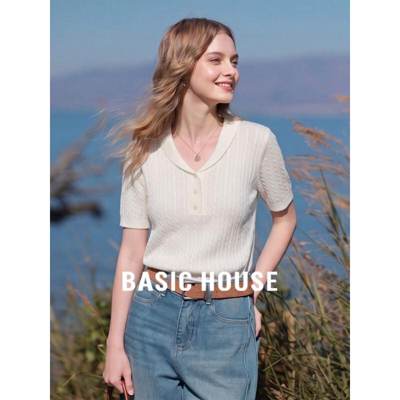 Basic House Women s Half-Open Collar Tencel Knit Top S белый