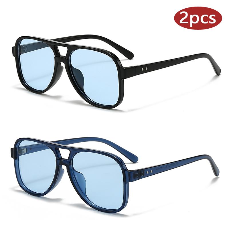 2pcs Trendy Rectangle Sunglasses Women Fashion Candy Color Mirror Lens Designer Sun Glasses Female Eyewear Oculos De Sol