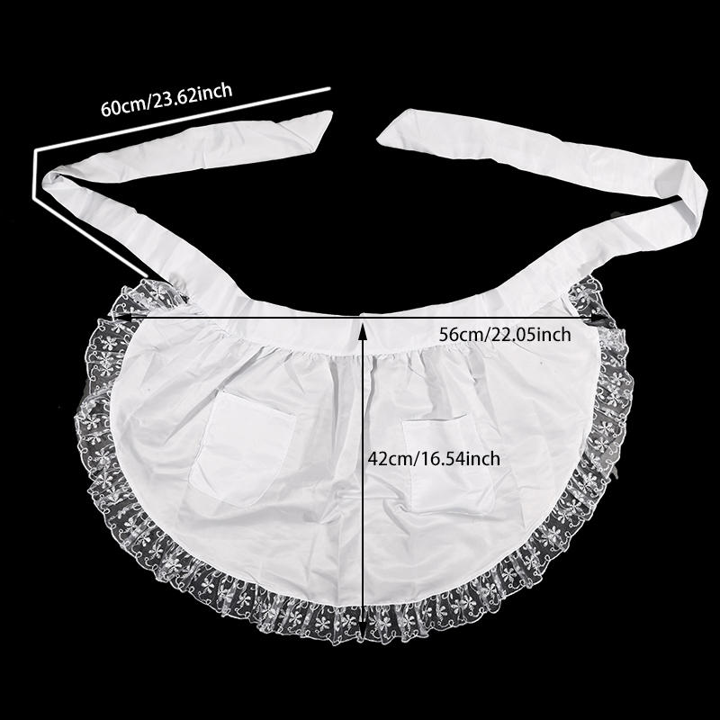 Beautiful Maid Apro Woman Half Waist Cooking Kitchen Black White Lolita Maid European Style Ruffled Cute Pockets Aprons