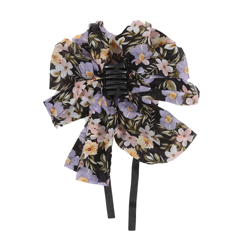 

New Bowkont Hair Claw Clip For Women Crab Clamp Barrettes Girls Party Hair Accessories Sweet Floral Chiffon Shark Clip Hair Claw