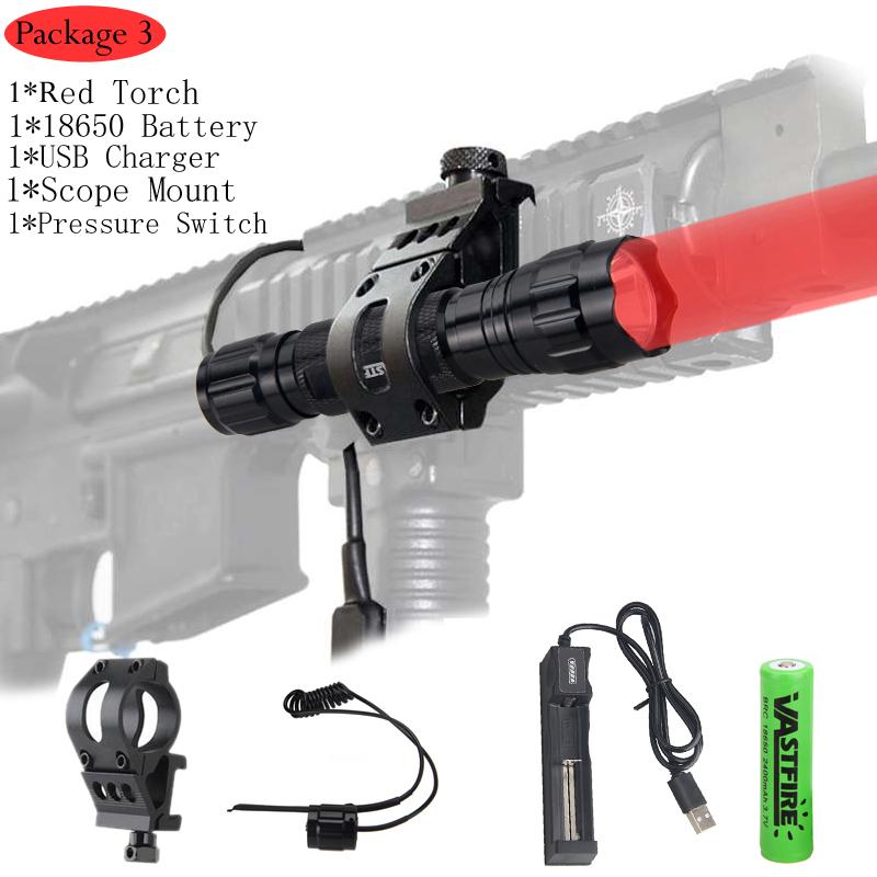 Tactical Red/Green/White 5000LM LED 501B Hunting Airsoft Flashlight Scout Light Outdoor Rifle Pistol Lantern Fit 20mm Rail