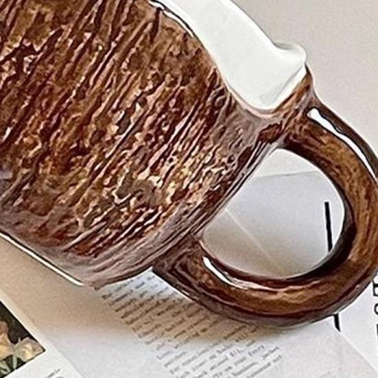 Durable Ceramic Oatmeal Bowl Vintage Coconut Shell Mug, Handmade Irregular Coffee Cup with Spoon, Heat Resistant Hot Drink Mug Rustic Texture