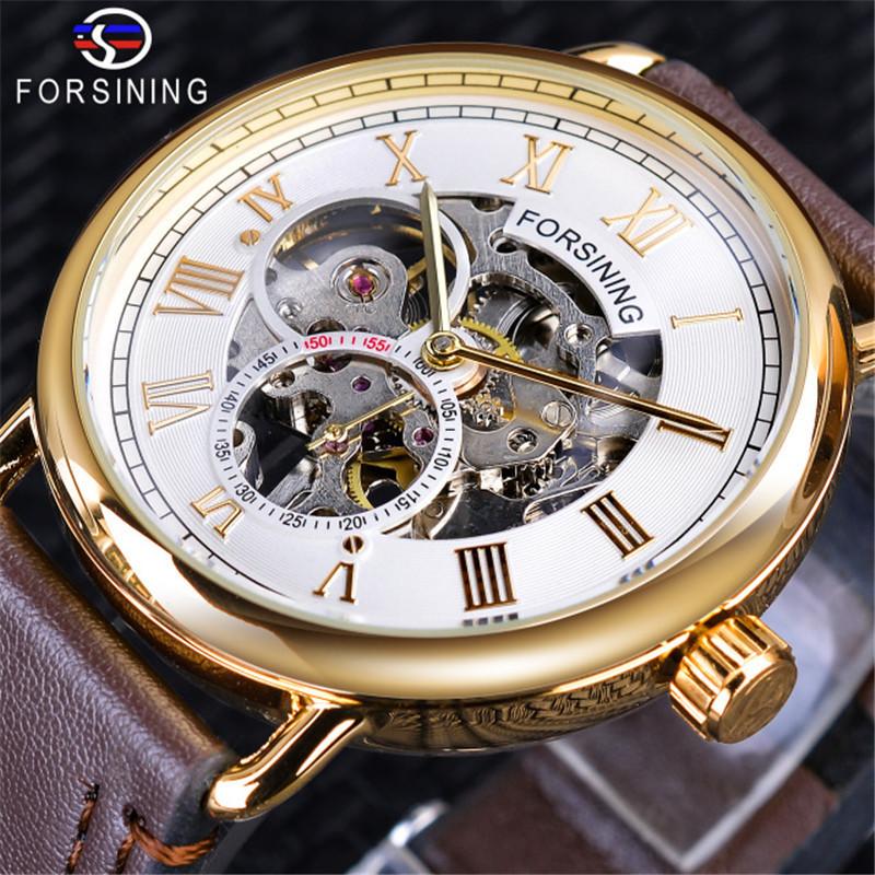 Forsining Watch Men'S Fashion Casual Men'S Alloy Hollow Waterproof Manual Mechanical Watch