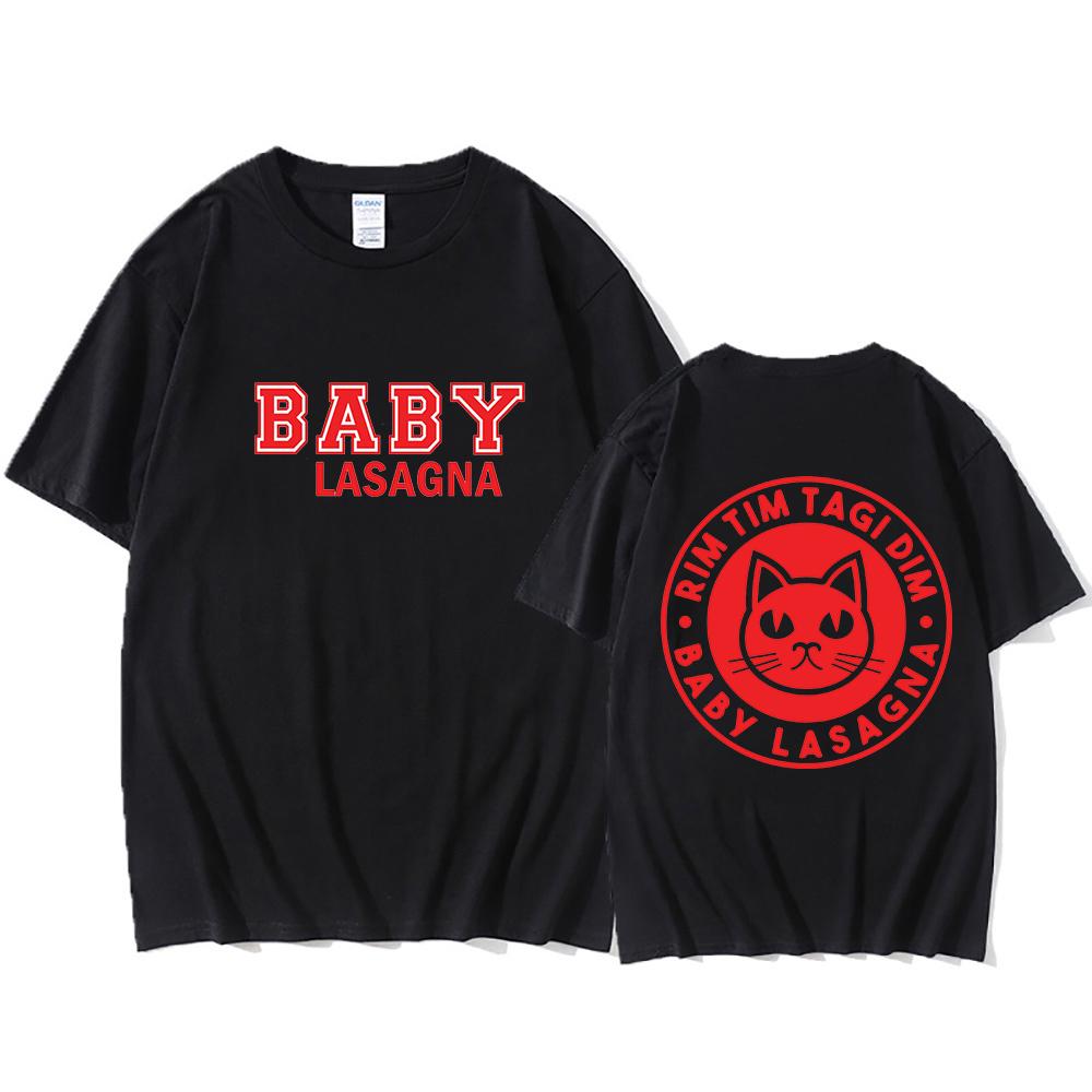 T-shirt con Stampa Baby Lasagna Cantante Cotone Uomo Donna Maglietta Casual Gattino Miao Miao Per Favore Miao Grafica Posteriore T-shirt Camisas