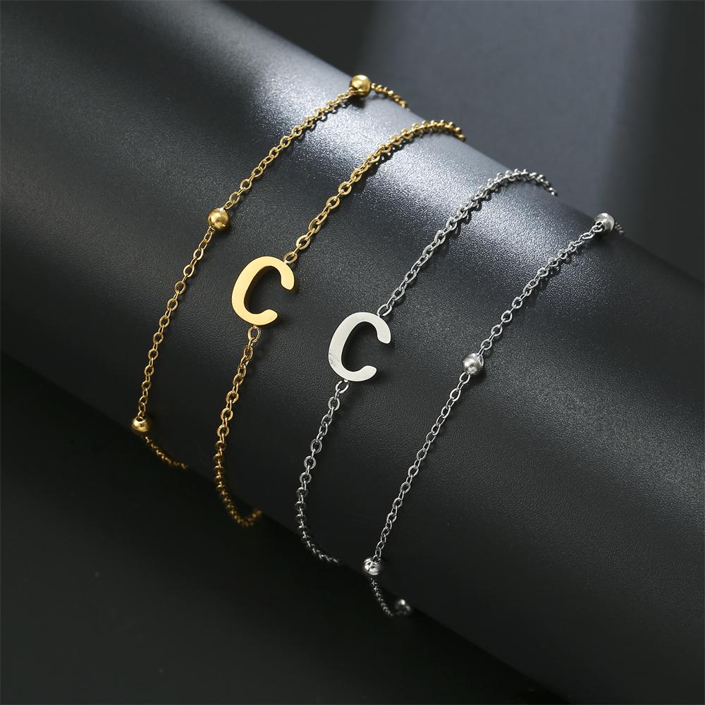 Cazador Stainless Steel Initial Letter Double Chains Bracelet for Women A-Z Alphabet Jewelry 2026 Bracelet On Hand Birthday Gift