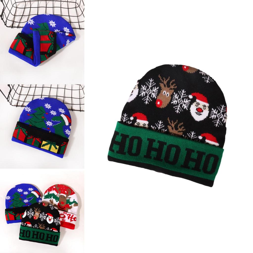 Christmas Deer Snowflake Letters Knit Hat With Warmth For Winter Outdoor Festivals