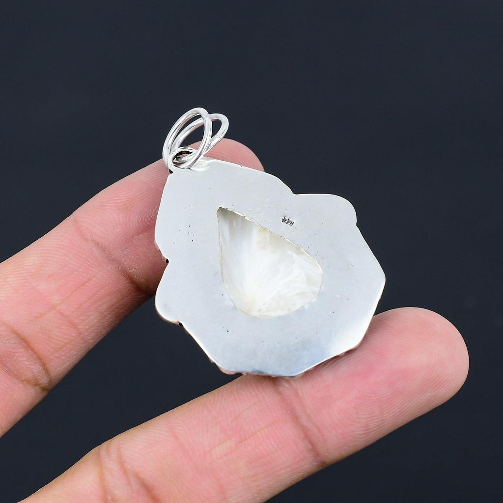 Gift For Women Jewelry Pendant 925 Sterling Silver Natural Scolecite Gemstone